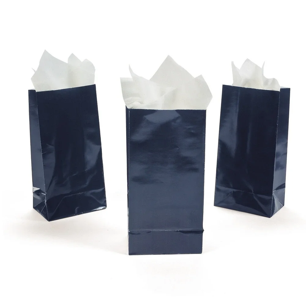 24 Navy Blue Glossy Paper Gift Bags Paper Small Favor Bags 6